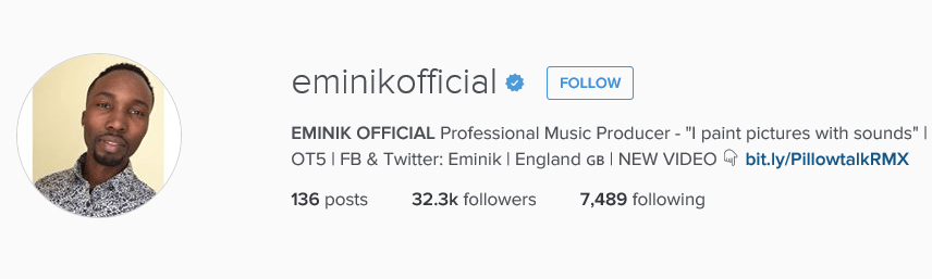 Instagram Verifies Nigeria-Born UK Producer, Eminik