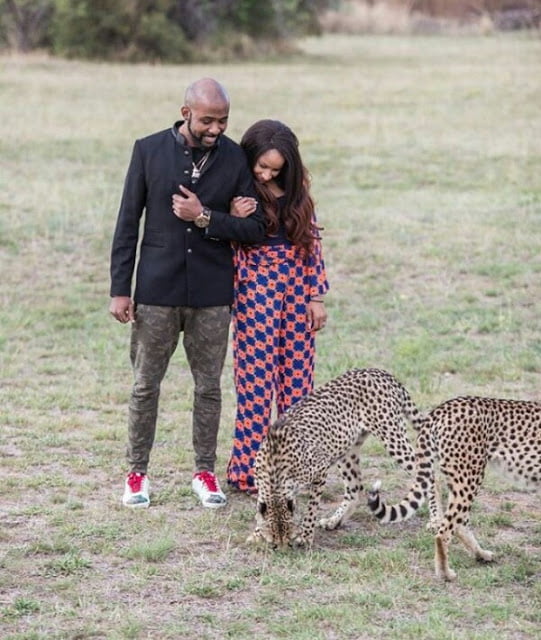  Photos: Newlyweds BankyW and Adesua play with cheetahs