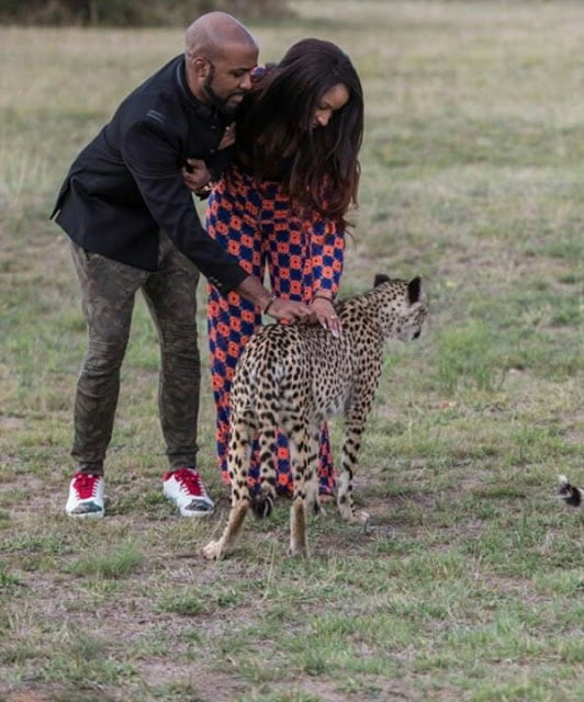  Photos: Newlyweds BankyW and Adesua play with cheetahs
