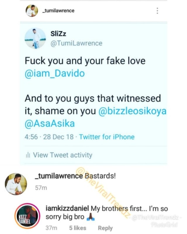 Kizz Daniel Unfollows Davido