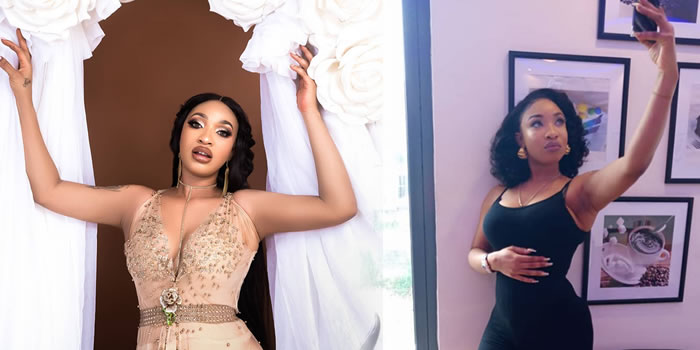 Image result for Tonto Dikeh cradles her tummy following speculations that she’s pregnant