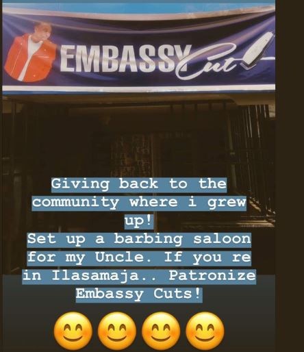 Mayorkun opens a Barbing salon for his Uncle