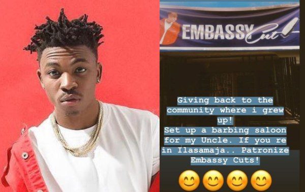 Image result for Mayorkun opens a Barbing salon for his Uncle