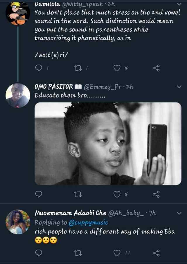 DJ Cuppy cooks seafood soup and Eba