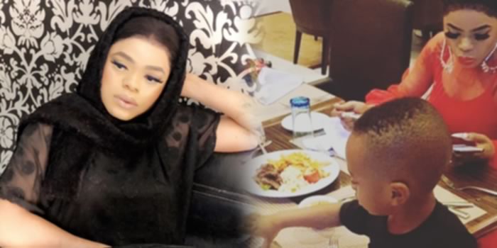 Image result for Bobrisky has dinner with Tonto Dikeh’s son, Andre