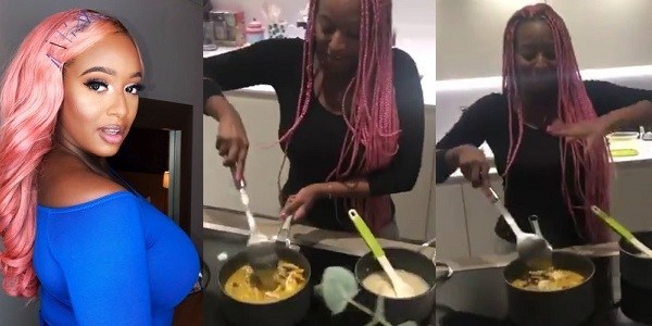 Image result for DJ Cuppy cooks correct seafood soup’ and Eba, Nigerians reacts.