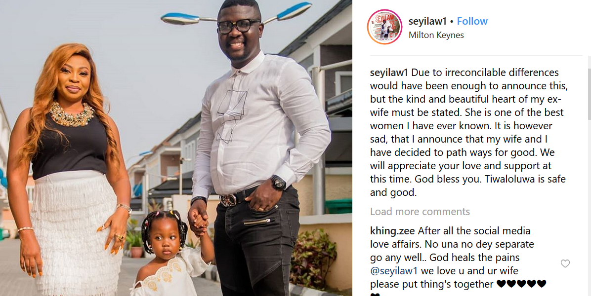 Sad! Comedian Seyi Law announces the end of his marriage to wife of 8 years, Stacy
