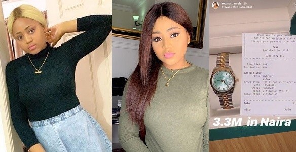 Image result for Regina Daniels shows off her newly acquired N3.3 million Rolex Watch