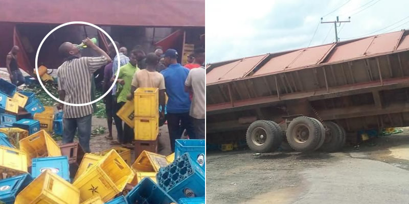 Image result for Residents gather in Mass to Drink as Beer Truck crashes in Akwa Ibom State