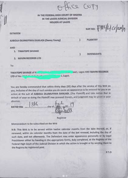 Danny Young drags Tiwa Savage to court