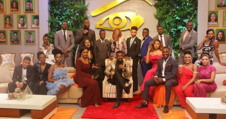 BBNaija Double Wahala housemates and host, Ebuka Obi-Uchendu at the reunion (Source: IG)