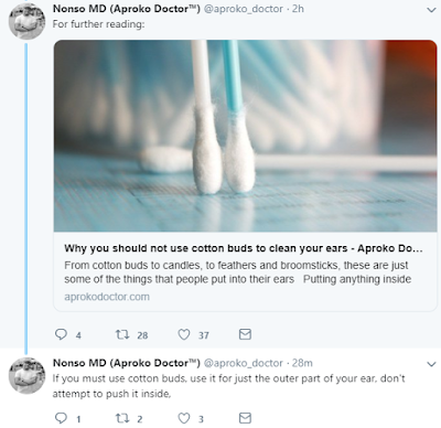 Nigerian Doctor warns against putting Cotton Buds in Ears