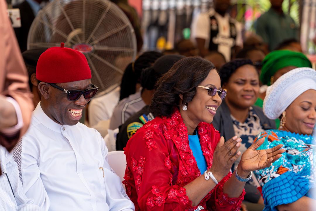 Gov. Ifeanyi Okowa and wife Dame Edith Okowa during the commissioning of the sickle cell centre and other activities to mark the first lad's birthday