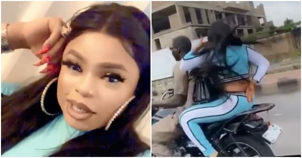 Image result for Bobrisky spotted riding on Okada as he tries to hide his face and body in Lagos