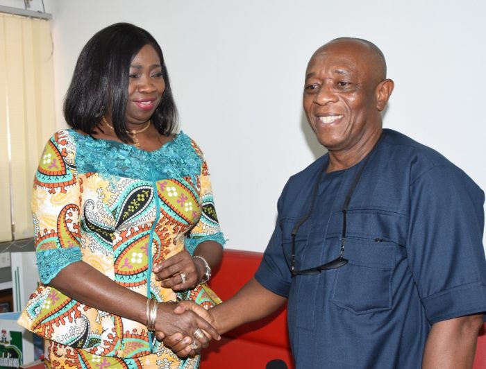 The Chairman NIDCOM, Mrs Abike Dabiri- Erewa and Prof. Augustine Nwagbara at a meeting on Thursday