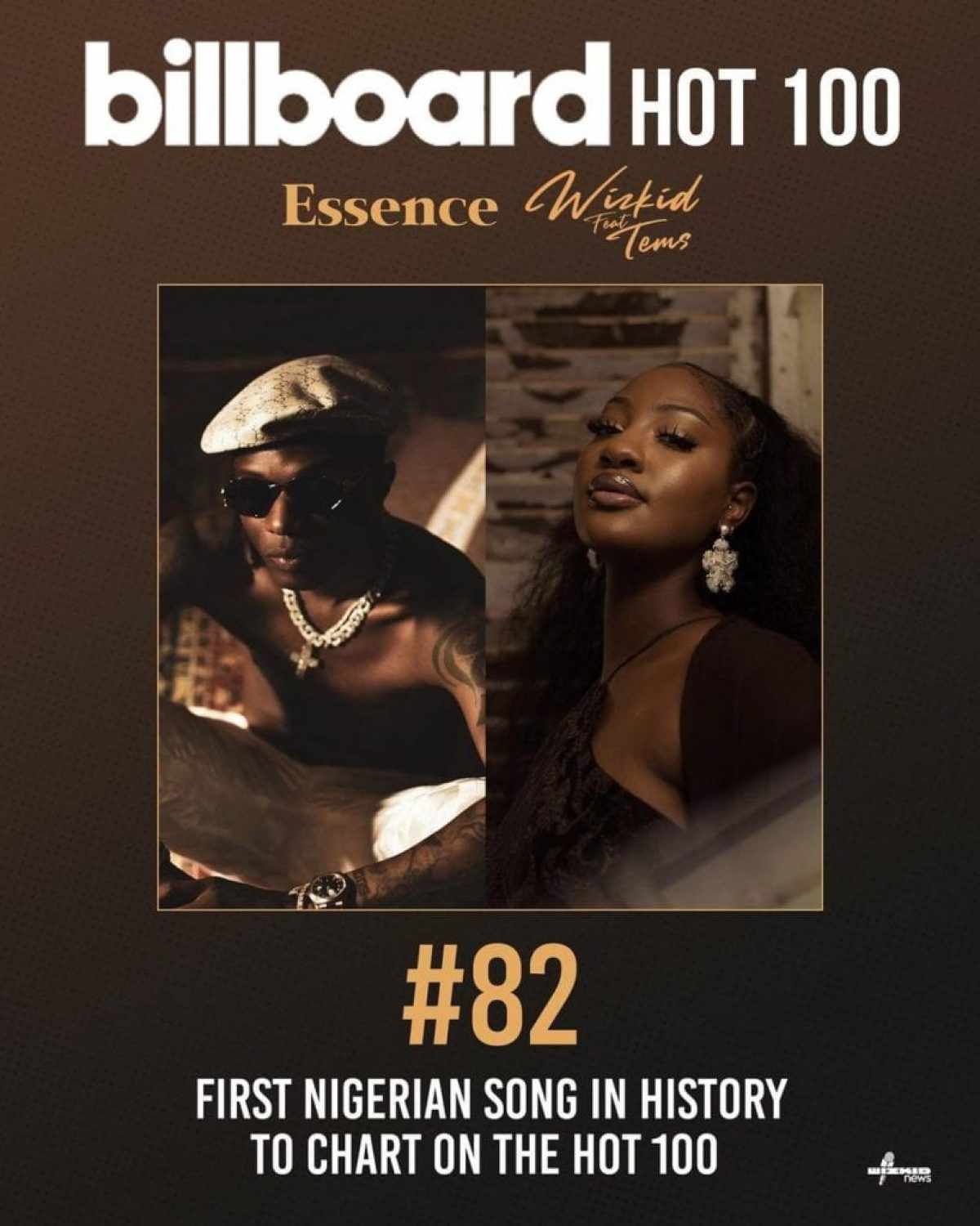 Billboard Hot 100 Chart Wizkid & Tems' Essence Debuts At #82