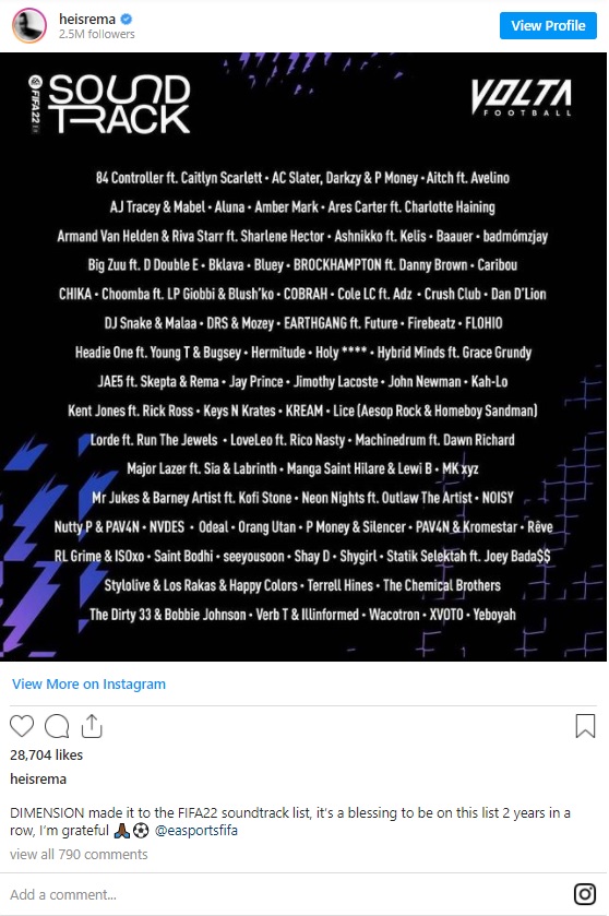 Jae5, Rema & Skepta's Dimension Song Features On Fifa 22