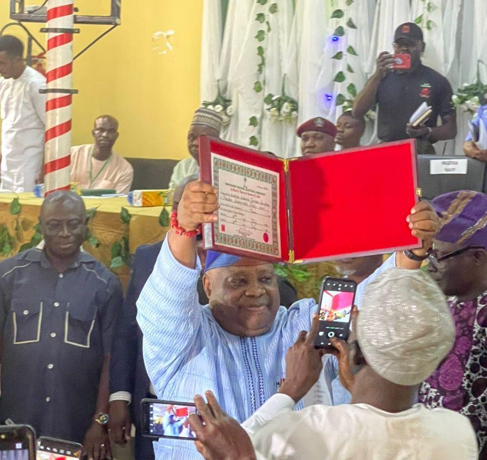 Davido celebrates as his Uncle receives a Certificate of Return as Osun Governor