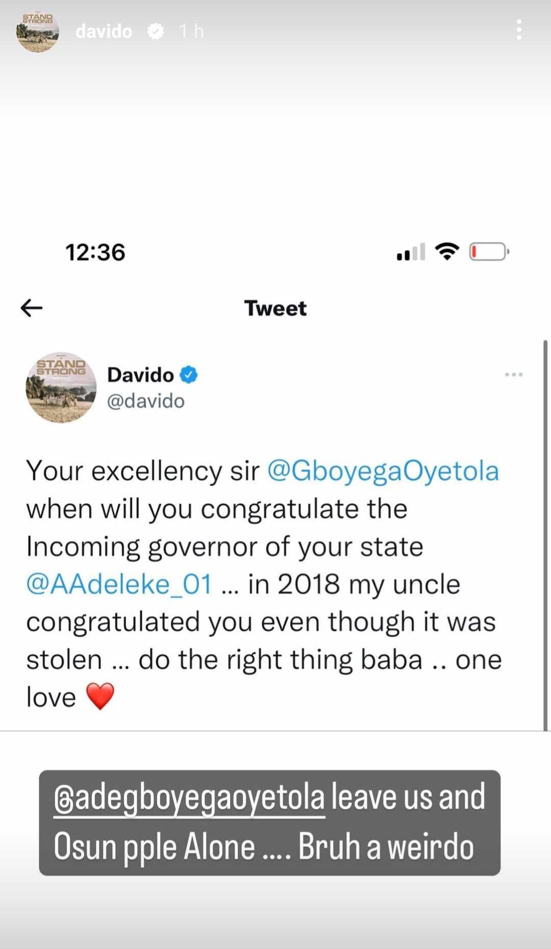 Singer Davido trolls Governor Gboyega Oyetola