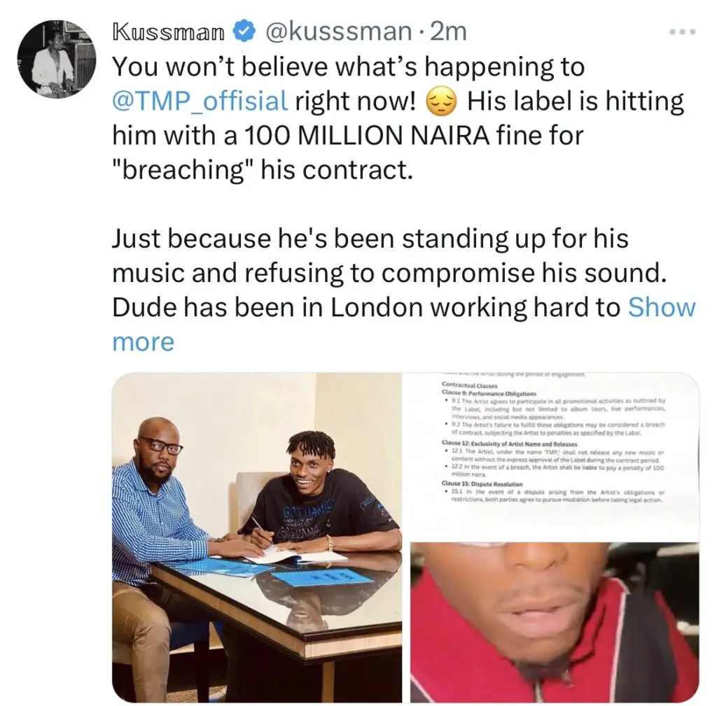 Fast-rising Artist, TMP Offisial Slammed With ₦100 Million Fine for Alleged Contract Breach