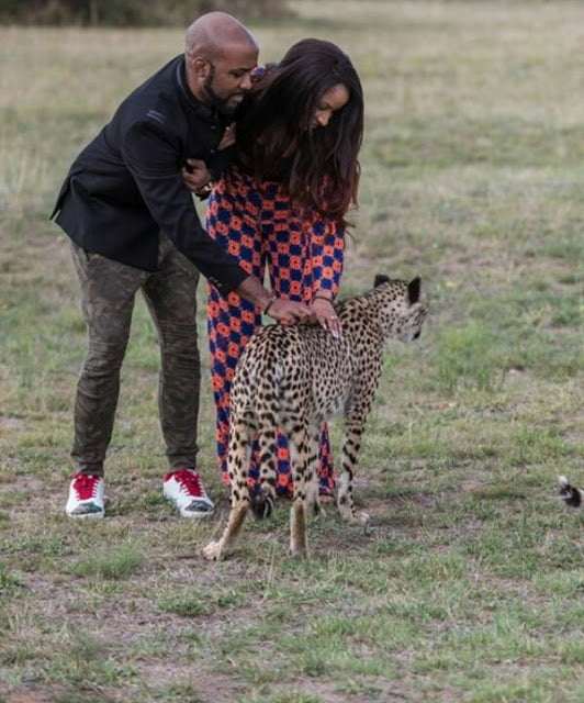  Photos: Newlyweds BankyW and Adesua play with cheetahs