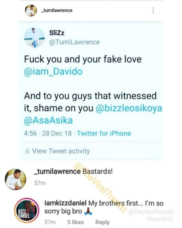 Kizz Daniel Unfollows Davido