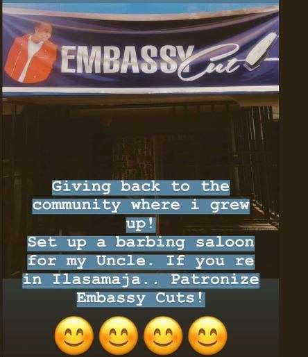 Mayorkun opens a Barbing salon for his Uncle