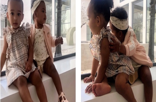 Image result for Chicago West models a $200 Burberry dress as she joins Khloe's daughter, True for a play date