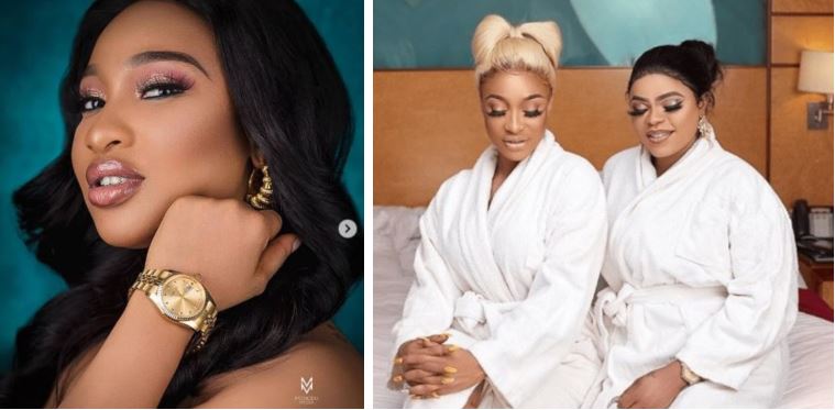 Image result for Tonto Dikeh and Bobrisky pose in matching bathrobes