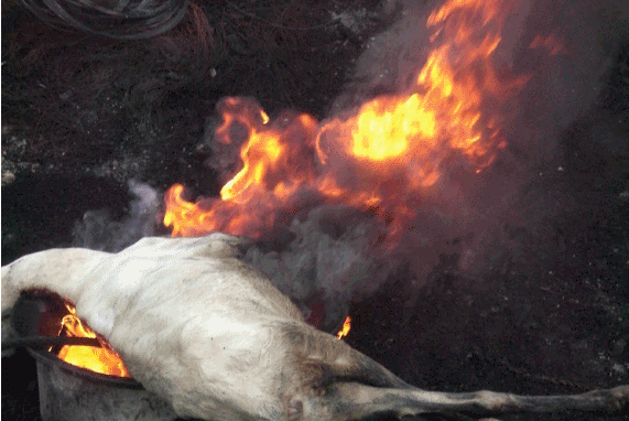 Using tyres to burn meat