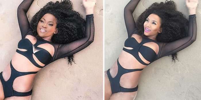 Image result for Funke Akindele photoshops herself into Genevieve’s bikini
