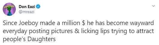 “joeboy Has Been Trying To Attract People's Daughters Since He Made $1m Mr Eazi Tweets (3)