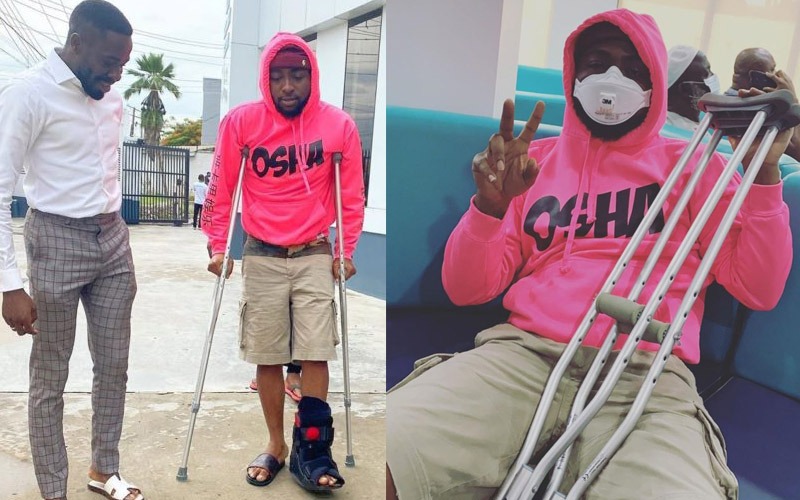 Fans Wish Davido Speedy Recovery As Leg Injury Confines Him To Crutches