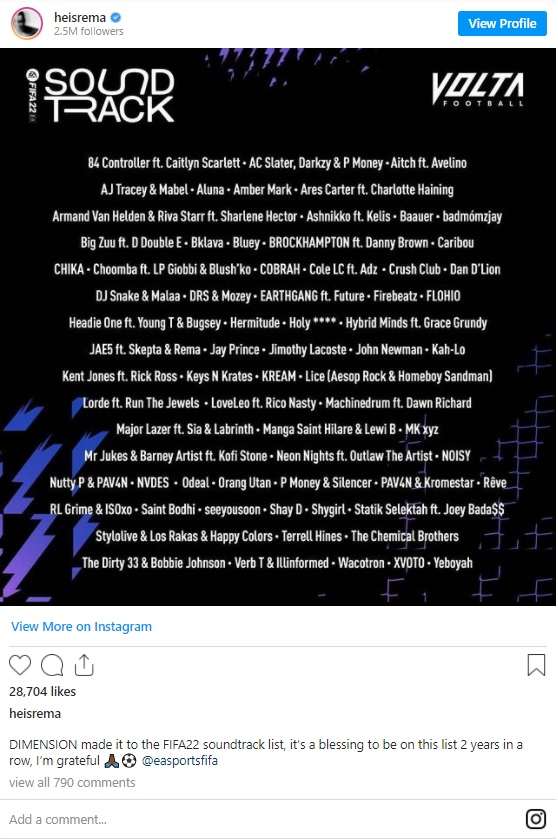 Jae5, Rema & Skepta's Dimension Song Features On Fifa 22