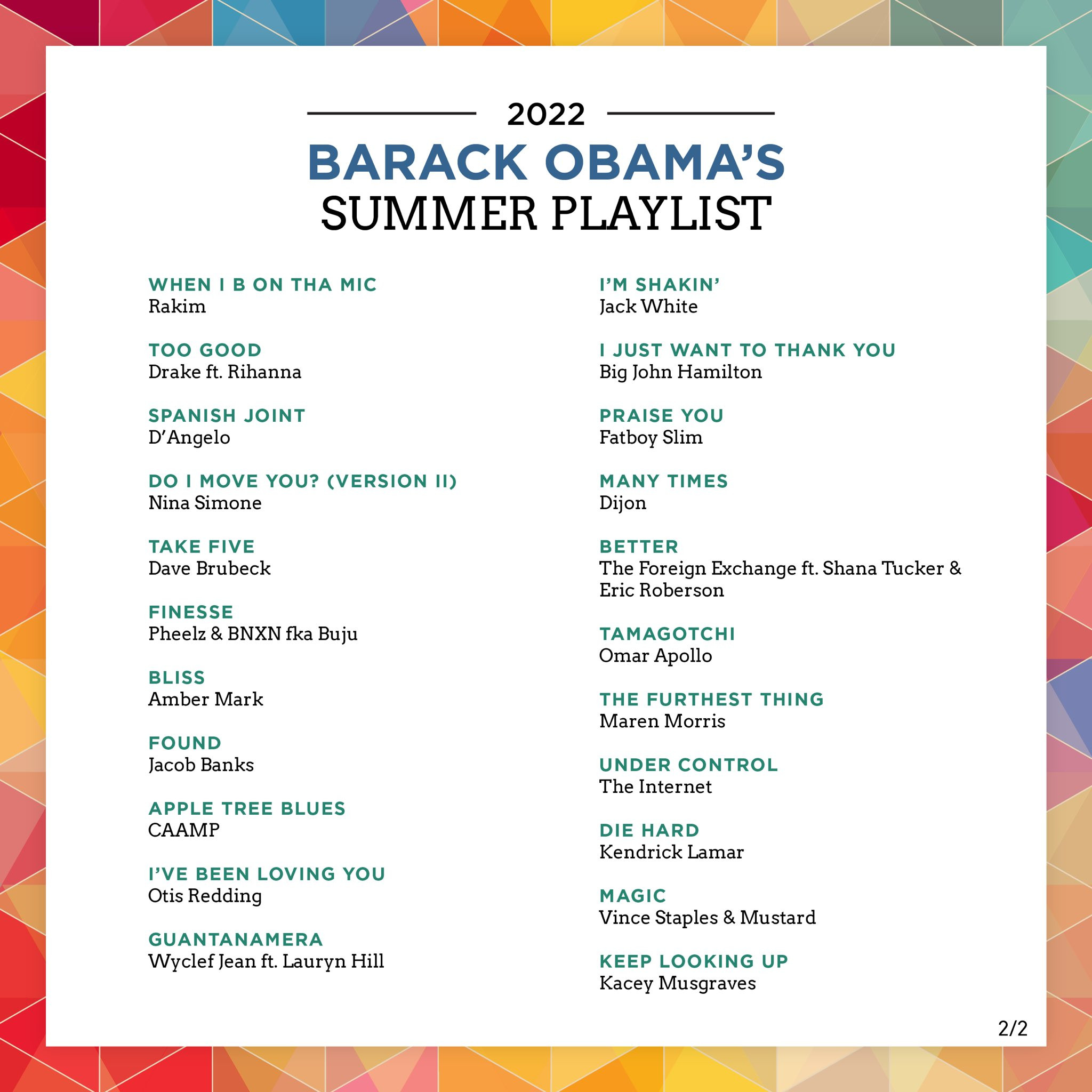 Barrack Obama summer playlist